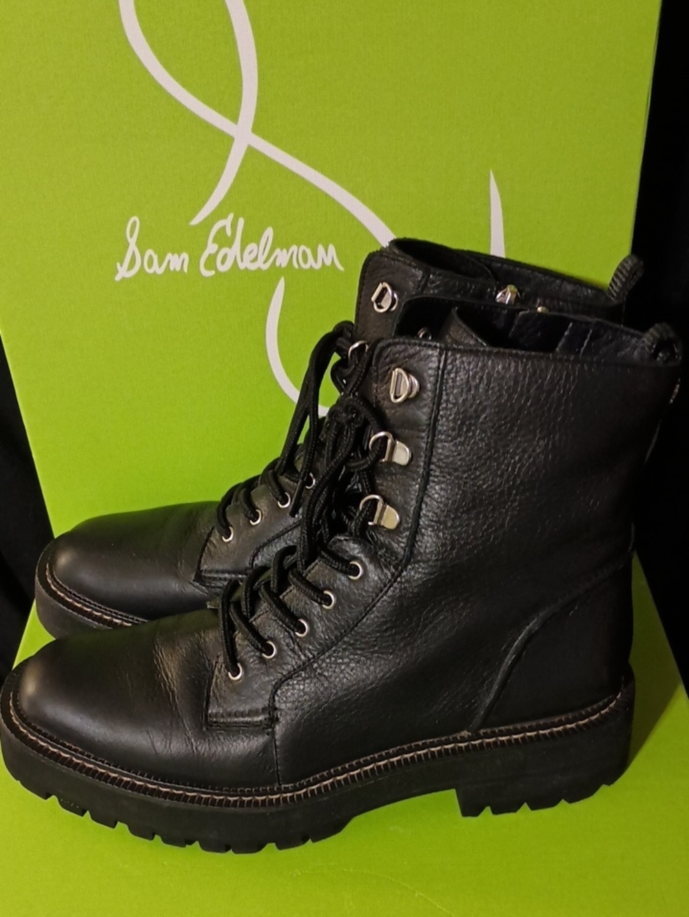 Sam Edelman LUE Black Leather Combat Boots Women's Size 9.5M